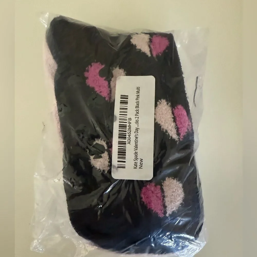 Kate Spade Valentine's Day Cozy Fuzzy Home Socks 2 Pack Black Pink Multi NWT